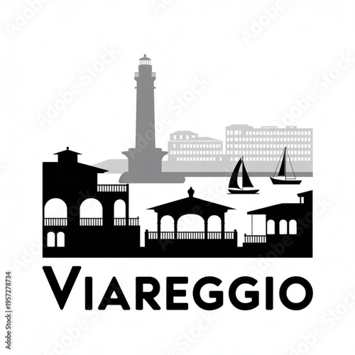 Viareggio Skyline Silhouette — A Coastal Resort City in Tuscany Italy Vector Illustration