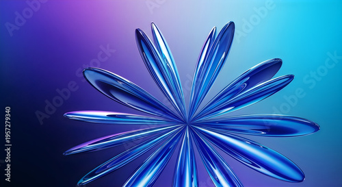 An abstract vibrant blue flower like form rendered in a glossy futuristic style high-quality professional