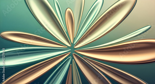 A vibrant abstract floral design rendered in shimmering gold and teal metallic hues high-quality professional