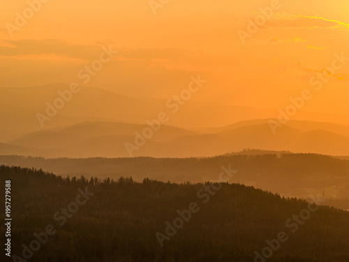 Canvas-taulu Layers of the Sudeten Mountains at Sunset, Lower Silesia, Poland