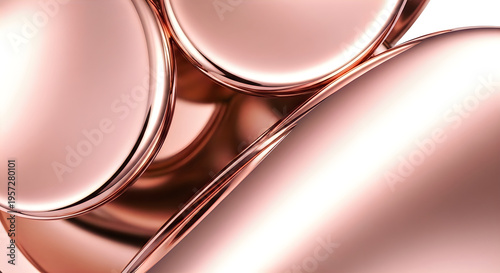 A close up abstract view of swirling reflective rose gold metallic ribbons and curves high-quality
