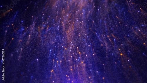 Blue Purple Cosmic Particle Flow with Golden Light Streaks, Abstract Space Dust Motion Background Loop