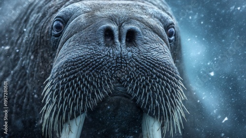 Close-up of a majestic walrus underwater with stunning features and textures creating an awe-inspiring perspective. Perfect for wildlife and nature enthusiasts. Generative AI