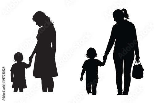 Silhouettes of two women and their children
