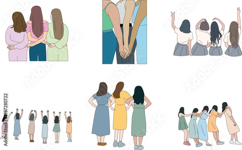 Girls Women Friendships flat illustration