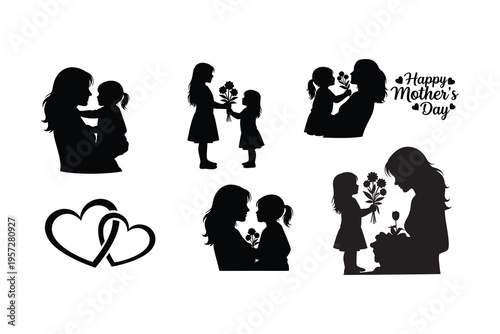 Silhouette illustrations of mother and child for father's day