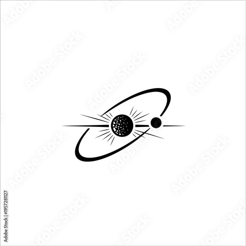 Minimalist Solar System Illustration with Sun, Planet, and Orbit.