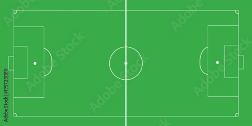 Football fields top view. Soccer grass fields with chalk lines. Green grass field background. Vector Football - Soccer Field. Scheme and marking of the football field, soccer field.