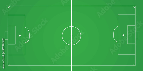 Football fields top view. Soccer grass fields with chalk lines. Green grass field background. Vector Football - Soccer Field. Scheme and marking of the football field, soccer field. eps