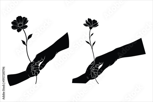 Black and white illustration of two stockings with floral designs