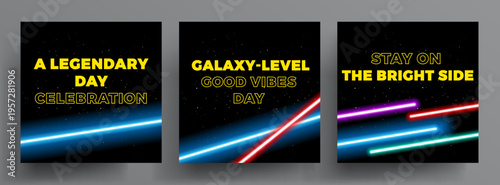 Abstract space backgrounds templates with laser lights on stars space black background, and text creative ideas for social media marketing