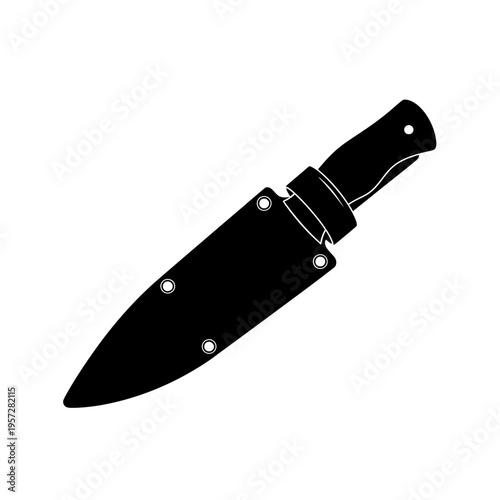 Silhouette of a Hunting Knife with Sheath on White Background.