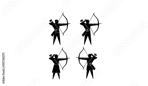 Minimalist archer silhouette circle composition male and female bow and arrow vector design
