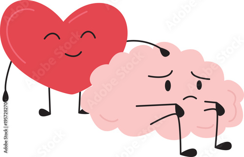 Heart and Brain emoji interaction illustration