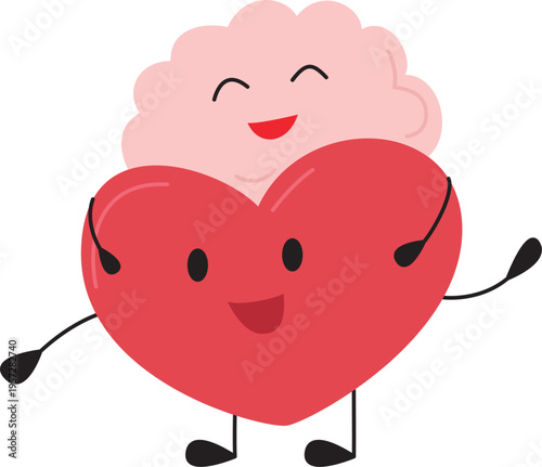 Heart and Brain emoji interaction illustration