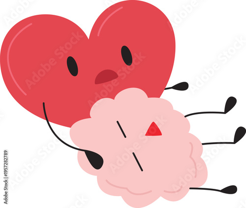 Heart and Brain emoji interaction illustration