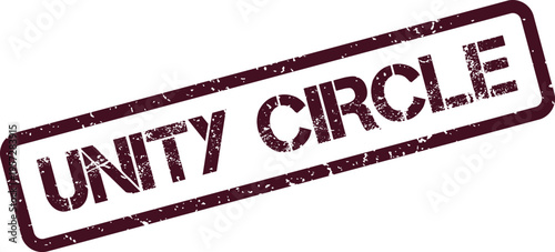 Grungy Rectangular Rubber Stamp Design with Unity Circle Text in Dark Red Ink Impression