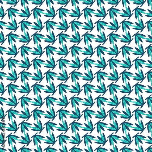 Seamless Teal Leaf Pattern Botanical Repeat Background With Stylized Tropical Foliage Motif