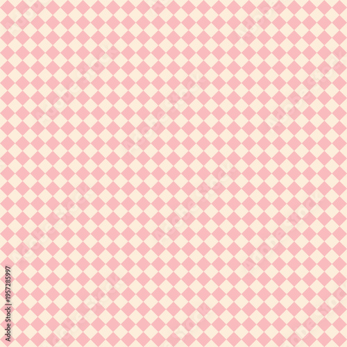 Seamless light pink and cream geometric diamond grid pattern. Modern tiling background for wallpaper, packaging, textile, branding, and web design.