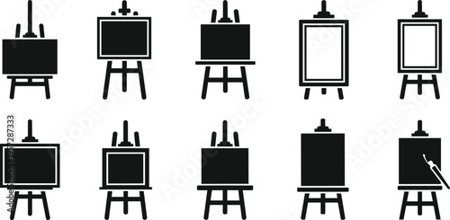 Easel canvas icons vector illustration design graphic, art creativity painting branding concept, black and white decorative creative collection
