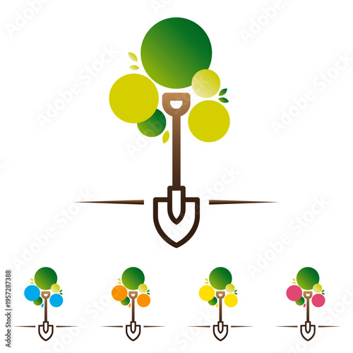 logo paysagiste jardinier pelle arbre	design modern