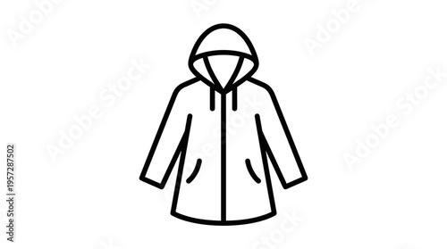 Line Art Icon of a Hooded Raincoat