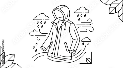 Raincoat In Windy And Rainy Weather Weather Concept Icon