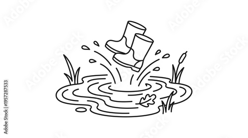 Rubber Boots Jumping in a Puddle