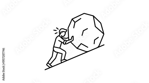 Person Pushing Boulder Uphill