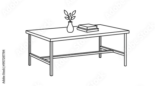 Simple Line Drawing Of A Coffee Table With A Vase And Books