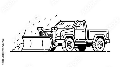 Snow Plow Truck Clearing Road During Winter Storm
