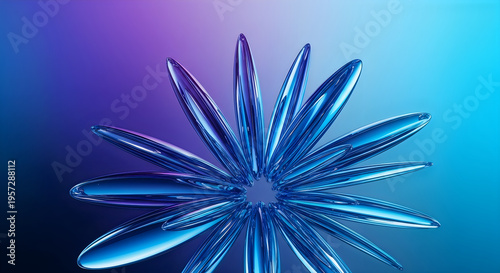 A vibrant abstract flower like structure rendered in glossy translucent blue and purple tones high-quality