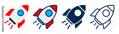 Collection of Rocket icon launching upward concept of Startup growth, success, space, technology, future, speed, exploration and science innovation vector illustration