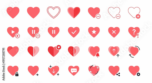 The heart icons are illustrated in various styles and emotions on a white background