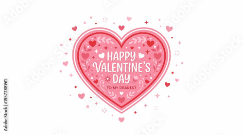 A vibrant Valentine's Day celebration features a large heart with Happy Valentine's Day text surrounded by smaller hearts.