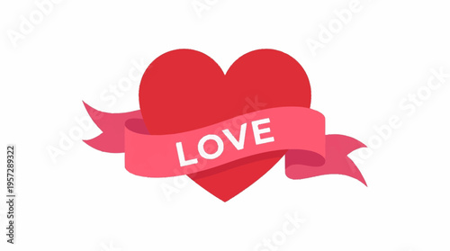 A heart symbol with a pink ribbon displaying the word love
