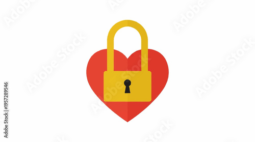 A heart shaped padlock with a yellow lock on a red background.