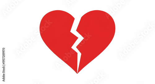 A vibrant red broken heart graphic illustration, symbolizing emotional pain, loss, and separation. An impactful icon representing heartbreak and the end of relationships