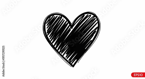 Hand-drawn heart illustration with bold black scribbled texture, a simple and expressive symbol of love and affection