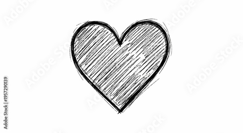 Simple Hand Drawn Heart Graphic Illustration on White Background - A Romantic Symbol of Love