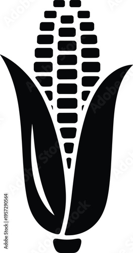 Black silhouette of an ear of corn with leaves corn silhouette black corn vegetable