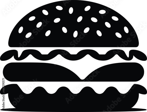 Black silhouette of a hamburger with sesame seed bun sesame seeds