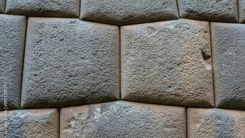 Naklejka Architecture - Ancient Inca Polygonal Stone Wall Close Up with Precisely Fitted Interlocking Granite Blocks Cusco Peru