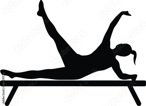 Black silhouette vector illustration of a fitness woman performing a yoga pose for health and gymnastics art