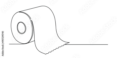 Continuous line drawing vector of toilet paper roll unwinding on plain background