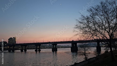Yeongdong Bridge Traffic Sunset Han River 영동대교 노을 차량 한강 영상