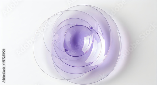 A translucent swirling arrangement of purple toned plastic discs creates a hypnotic layered visual effect
