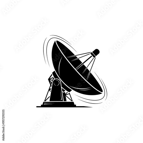 Silhouette of a Satellite Dish Antenna for Telecommunications and Broadcasting.