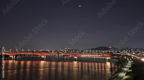 Seongsu Bridge Night City Life Han River Seoul 성수대교 한강 야경 도시 생활 영상