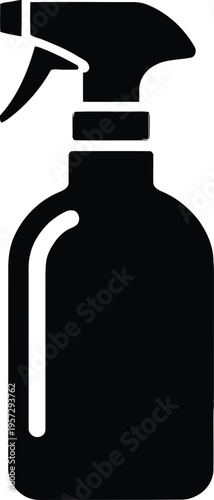 Vector illustration of a red fire extinguisher and a blank spray bottle isolated on a white background alongside a dark glass wine bottle for a beverage celebration
